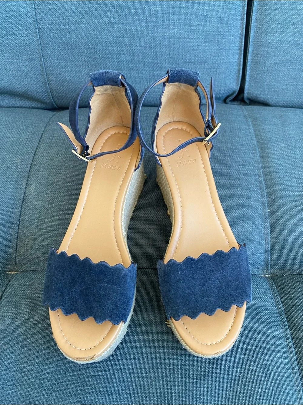 J by J.Crew Navy Suede scalloped flatform espadrilles